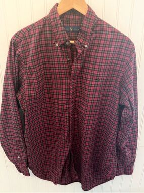 Ralph Lauren Men's Red/Black Plaid Button-Down Shirt Size Large